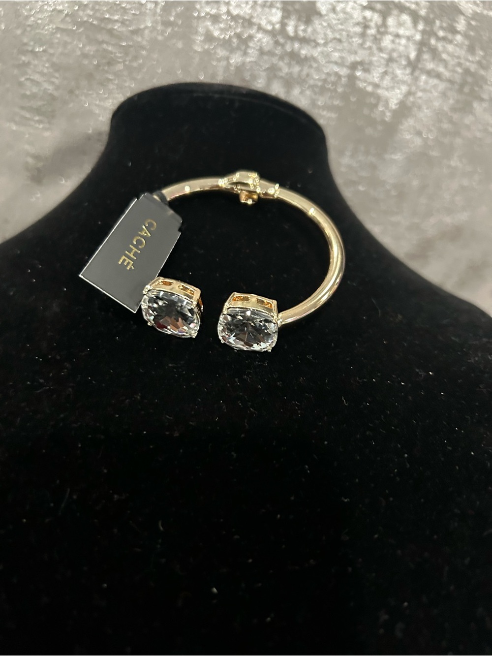 Cache Gold-Tone Open Cuff Bracelet with Clear Crystals